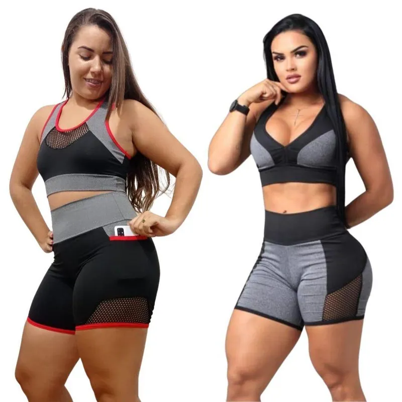 Kit 2 Conjuntos Fitness Feminino Top e Short com e sem Bolso