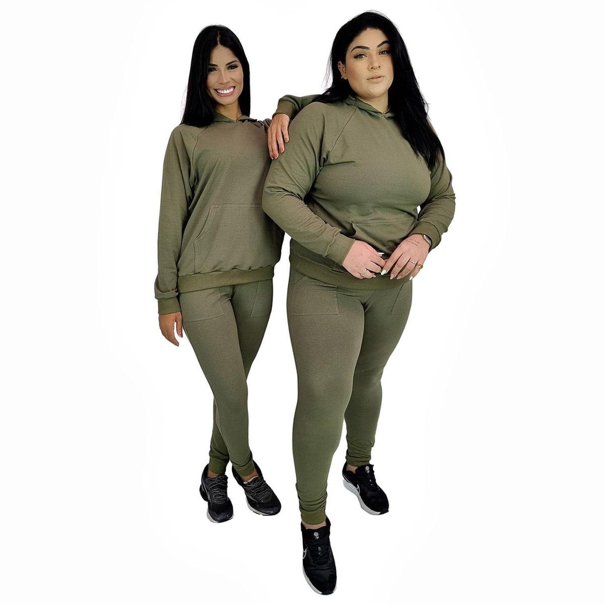 Conjunto Inverno Molecotom com Capuz e Bolso Canguru Verde Oliva