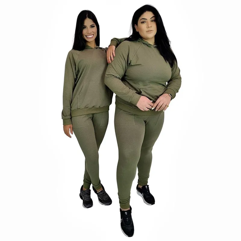 Conjunto Inverno Molecotom com Capuz e Bolso Canguru Verde Oliva