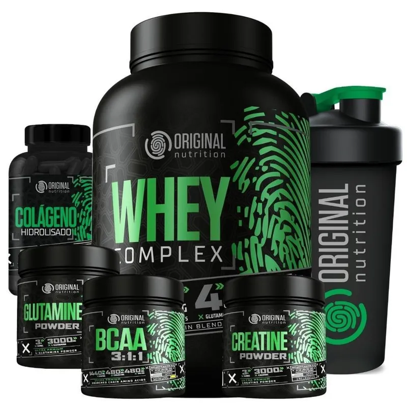 Kit Whey Protein Complex Isolado + Bcaa + Glutamina + Creatina Monohidratada + Colágeno Hidro + Copo