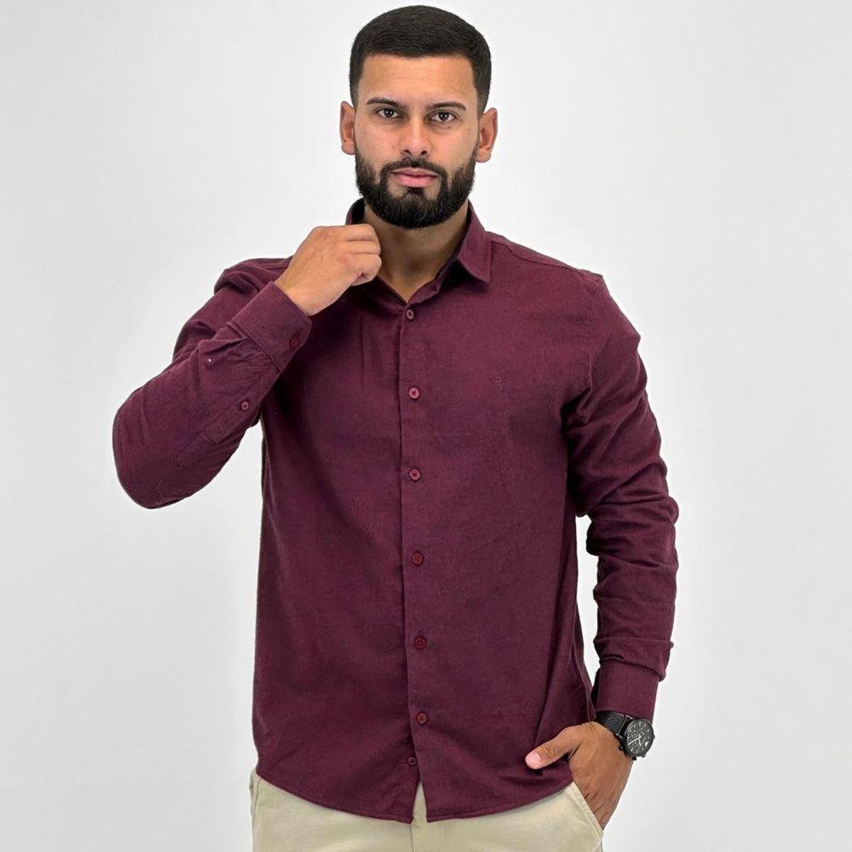 Camisa Sibra Lisa Slim em Flanela Masculina