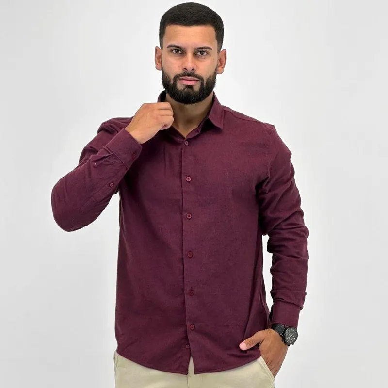 Camisa Sibra Lisa Slim em Flanela Masculina