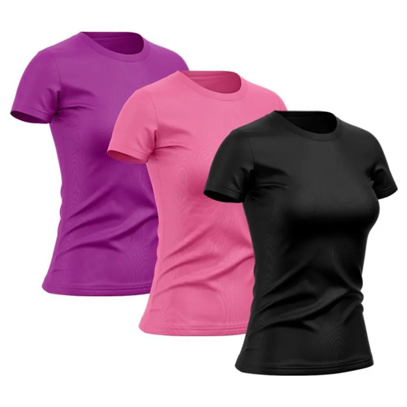 Kit 3 Camiseta Feminina Manga Curta Dry Proteção Solar UV Blusa Baby Look Academia Treino Camisetas