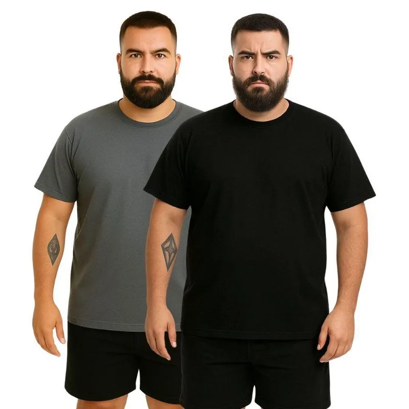 Kit 2 Camisetas Masculina Plus Size Lisa Algodão Premium