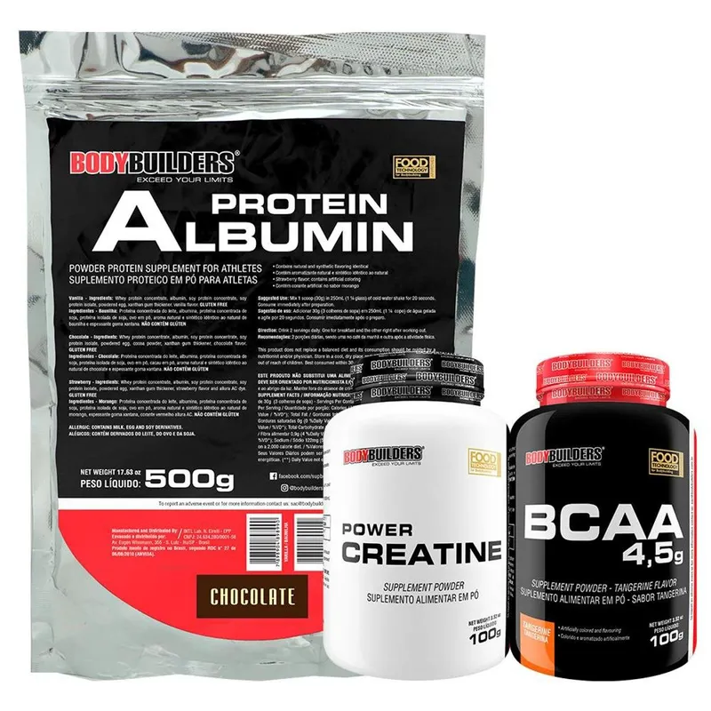 Kit Albumina 500g + Creatina 100g + BCAA 100g - Bodybuilders