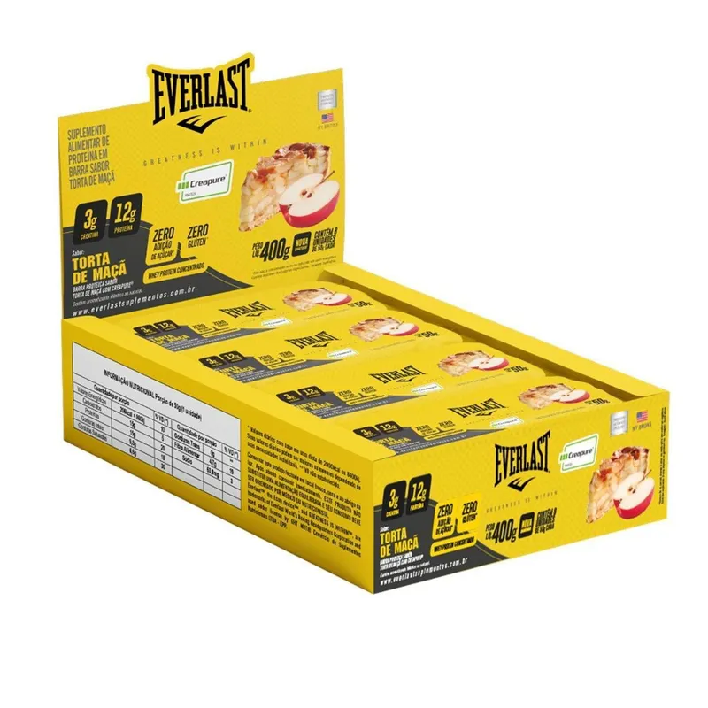 Caixa Barra de Proteína Com Creatina Creapure 50g 8Un Everlast Suplementos