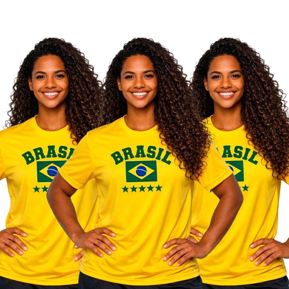 Kit 3 Camisetas Manga Curta Feminina Estampa Brasil