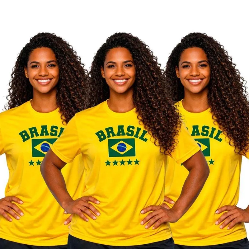 Kit 3 Camisetas Manga Curta Feminina Estampa Brasil