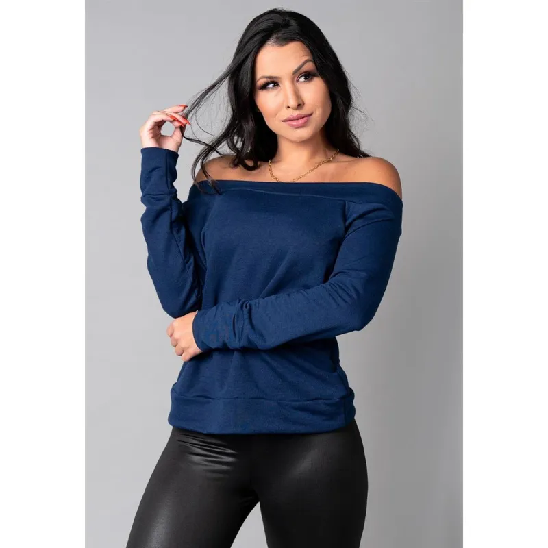 Blusa Manga Longa Cropped Ombro a Ombro Mvb Modas
