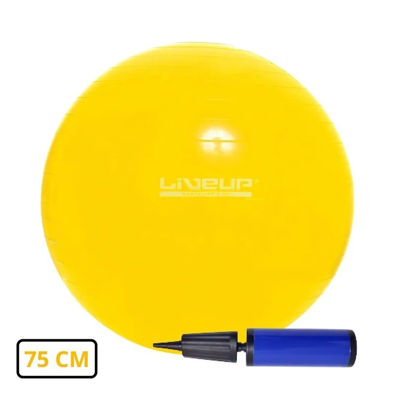 Bola Suiça para Pilates 75cm Amarela com Bomba de Inflar - LiveUp