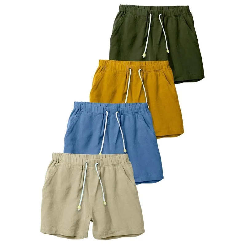Kit 4 Shorts Bermuda Masculina em Linho com Cordão Ajustável e Caimento Leve