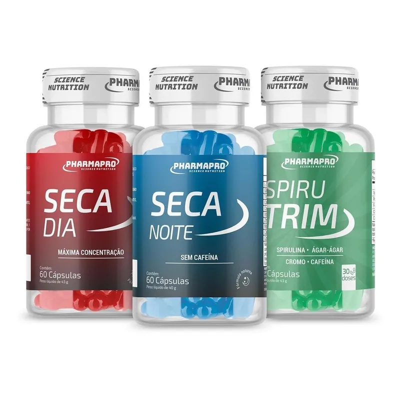 Kit Seca Dia 60 Cáps Seca Noite 60 Cáps Spirulina 60 Cáps Uso Diário Rotina