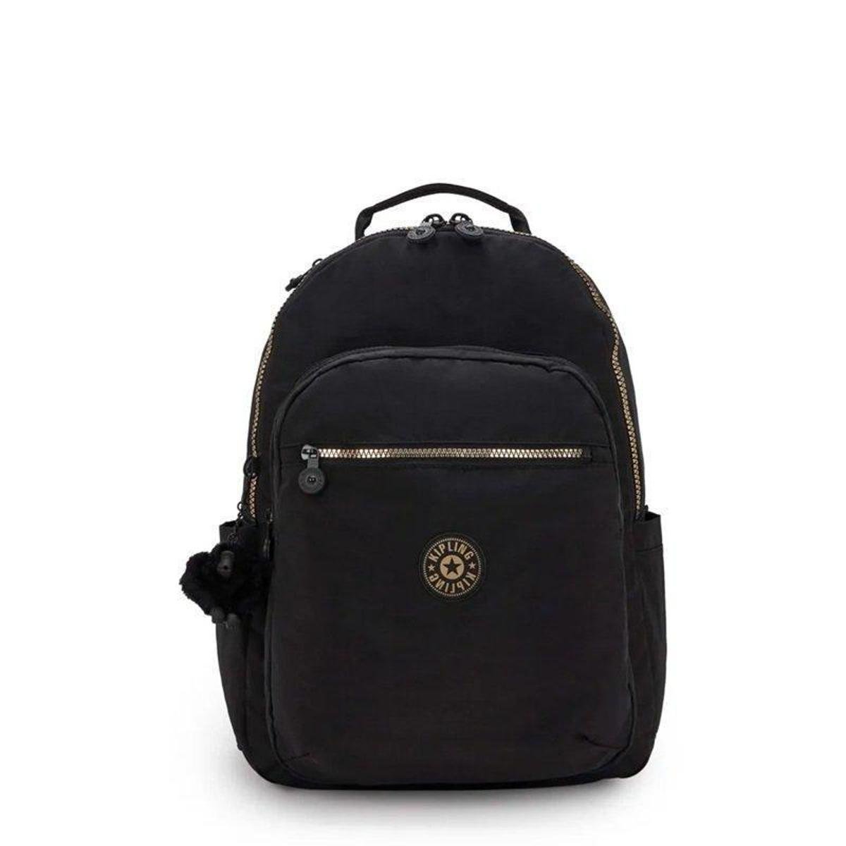Mochila Kipling Seoul Preto e Dourado