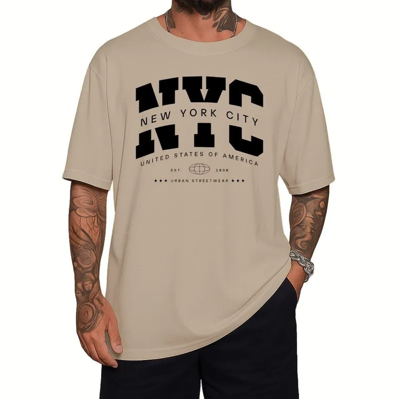 Camiseta Oversized NYC Gola Alta Streetwear Algodão Estilo Urbano Academia Treino Casual