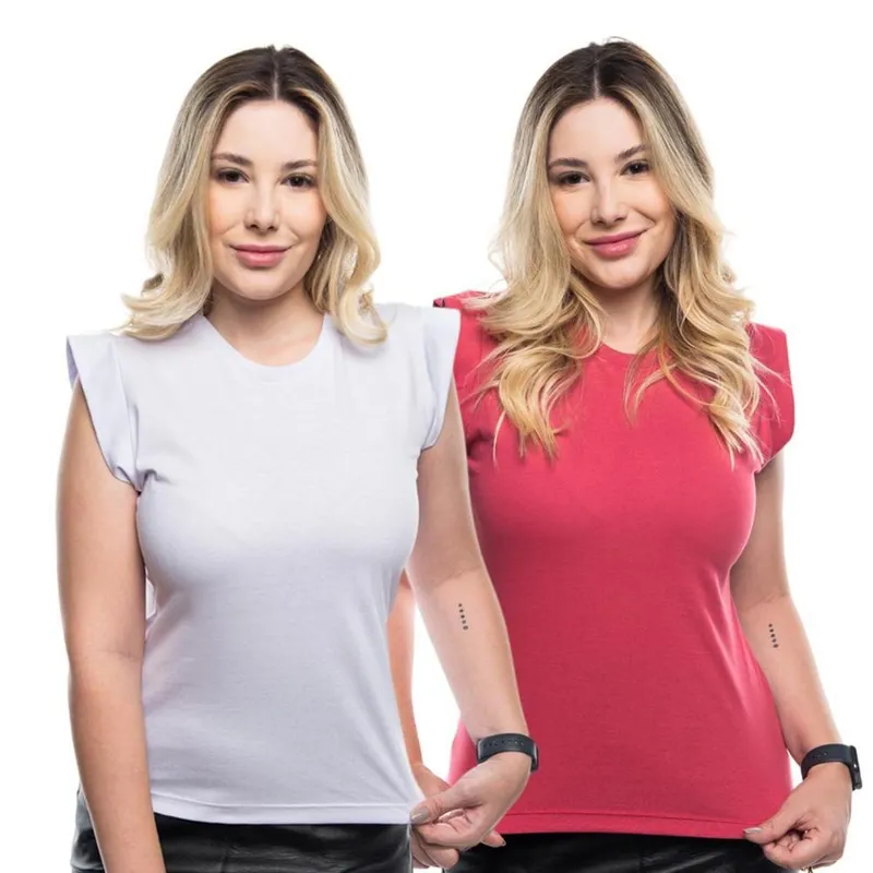Kit 2 Camisetas Feminina Muscle Tee Manga Curta Basica Lisa