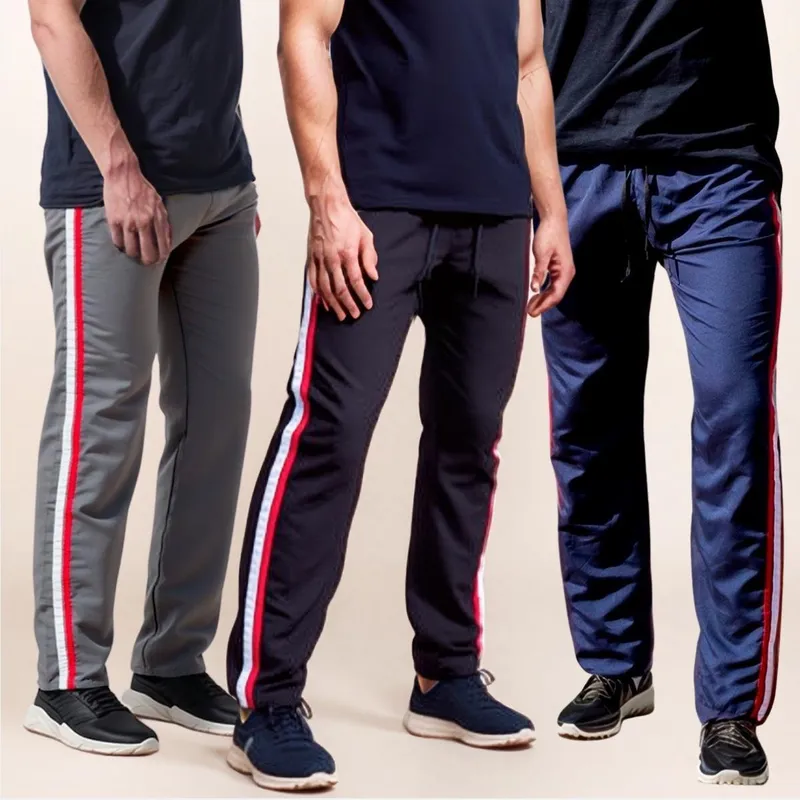 Kit 3 Calças Masculina Tactel Popular com Faixas Laterais e Cós Elástico