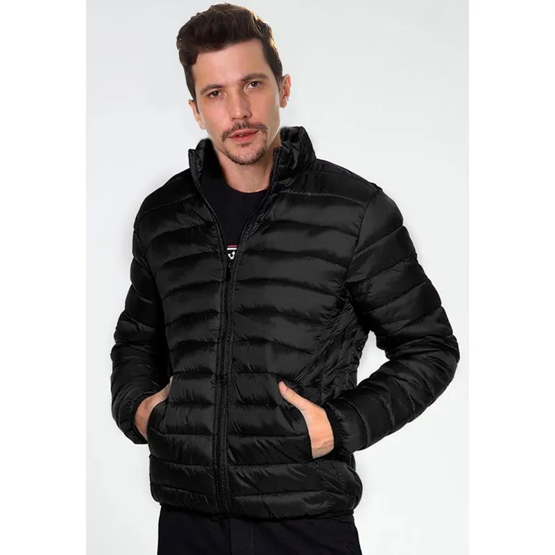 Jaqueta Bobojaco Casaco Puffer Nylon La'Oase com Bolsos e Capuz Removível Masculino