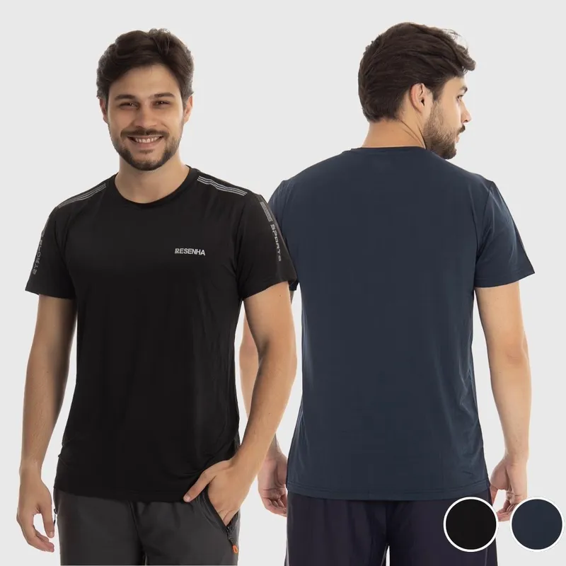 Kit 2 Camisetas Masculinas Poliamida Leve Respirável Detalhe no Ombro Resenha Sport