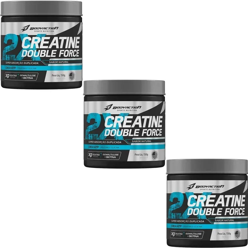 Kit 3X Creatine Double Force - 150g Natural - BodyAction