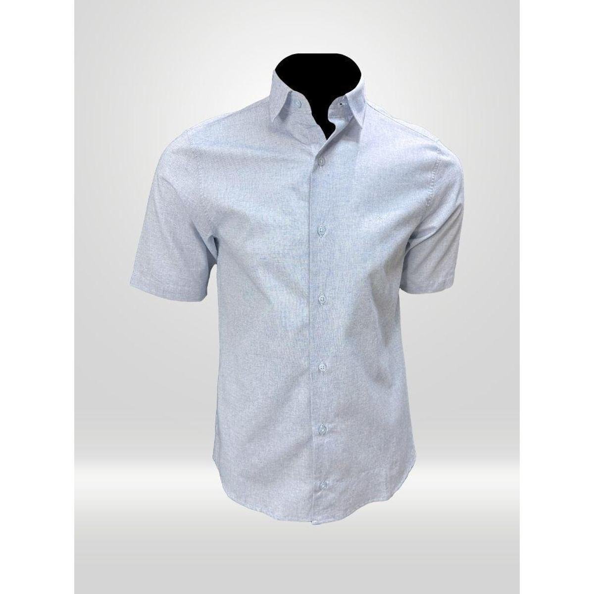 Camisa Manga Curta Masculina Linho Azul Claro