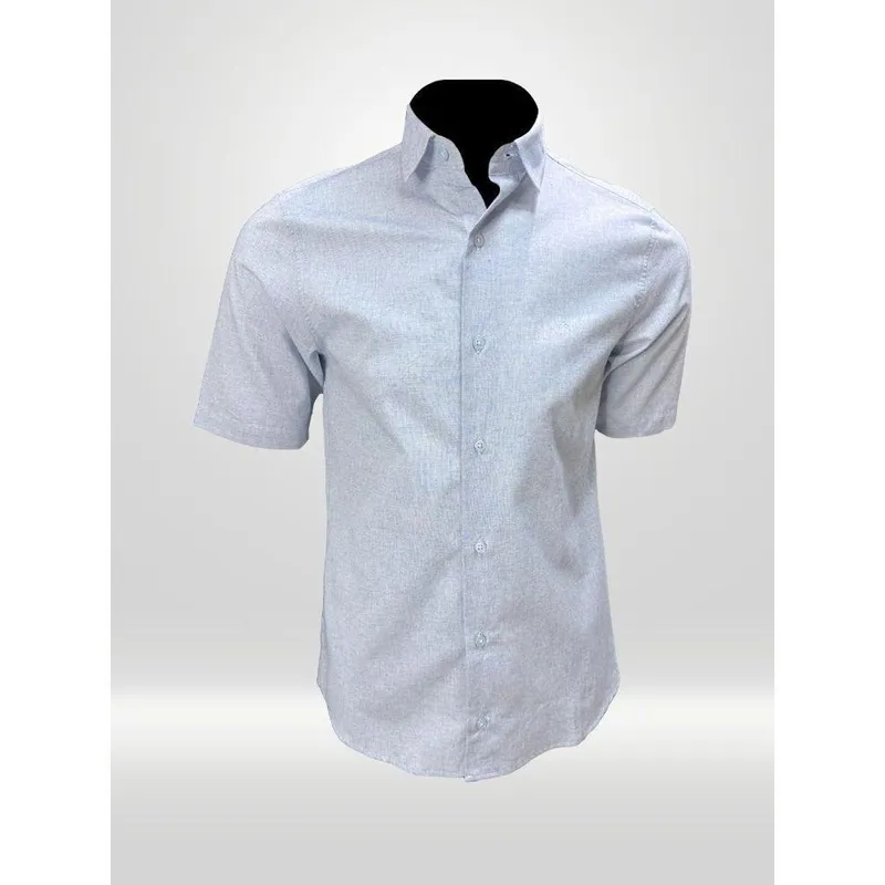 Camisa Manga Curta Masculina Linho Azul Claro
