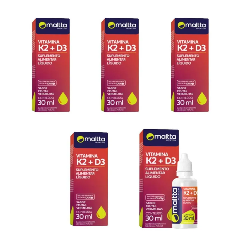 Kit 5 Vitamina K2 + D3 5x30ml Sabor Frutas Vermelhas Maltta