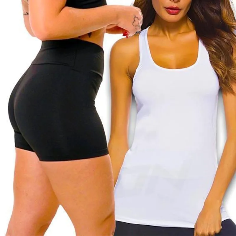 Kit Shorts Legging + Regata Fitness Academia Cós alto Bermuda 172
