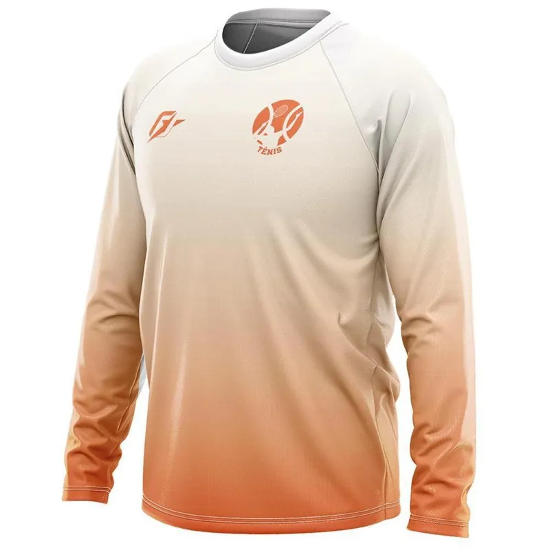 Camiseta Manga Longa Unissex Tênis Gradiente Tie Dye Laranja Light
