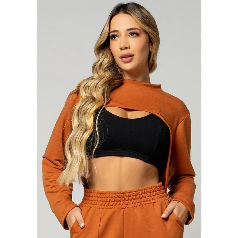 Casaco Super Cropped Manga Longa Feminina Moda Casual