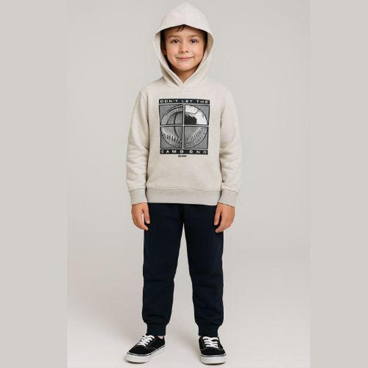 Conjunto Infantil Moletom com Capuz Menino – Estampa “DON’T LET THE GAME END”