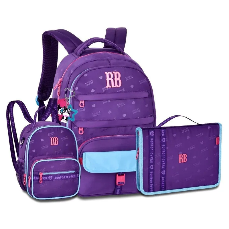 Kit Escolar Feminino Mochila com Lancheira e Estojo Fichário