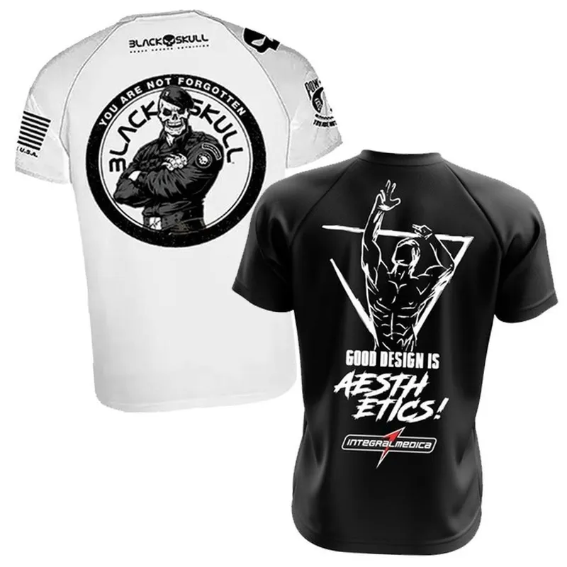 Kit 2x Camiseta Branca + Preta - Zyzz IntegralMédica + Bope Black Skull - Esportiva Academia
