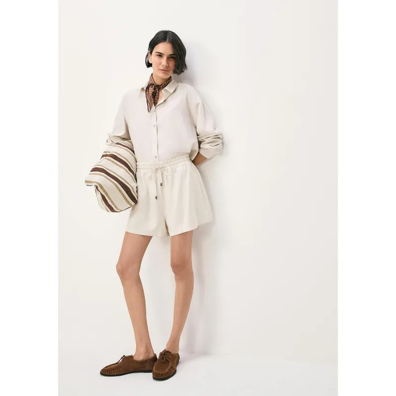 Shorts Feminino Evasê Com Linho