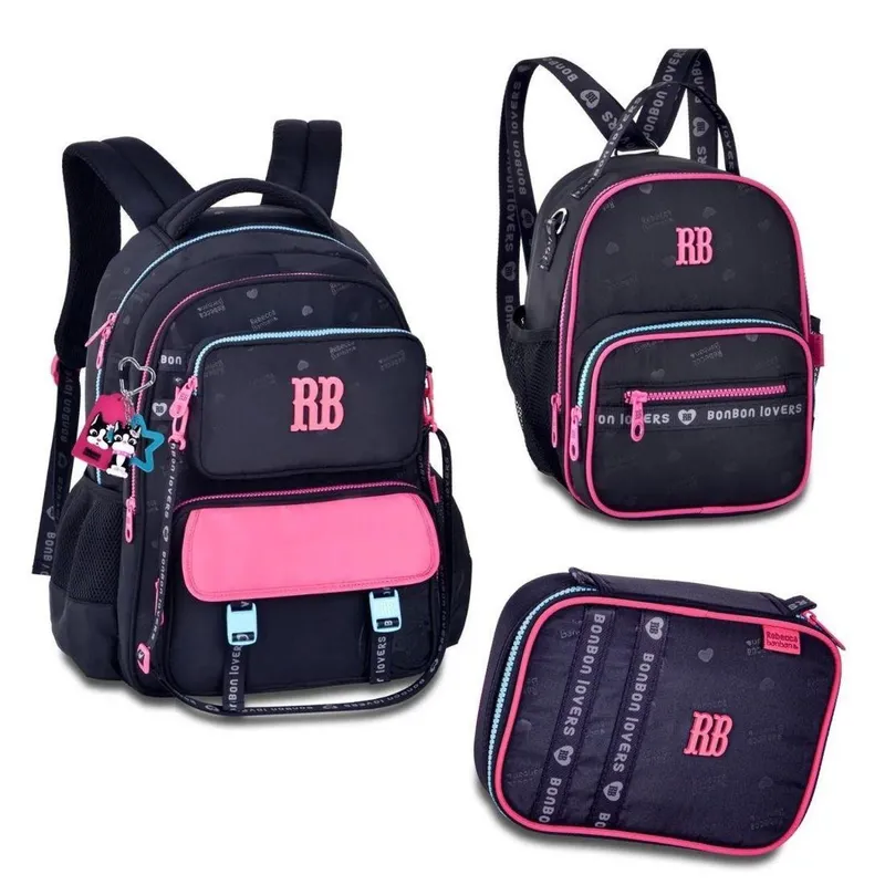 Kit mochila escolar feminina com lancheira e estojo Rebecca Bom Bom Original