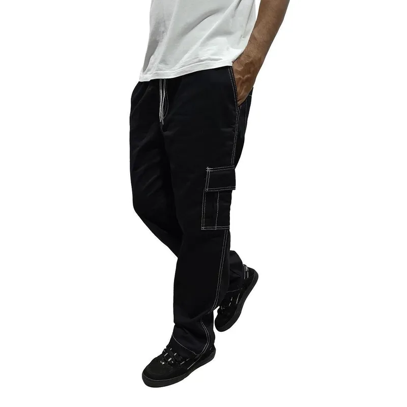 Calça Cargo Masculina Preta Pesponto Pontilhada Skate