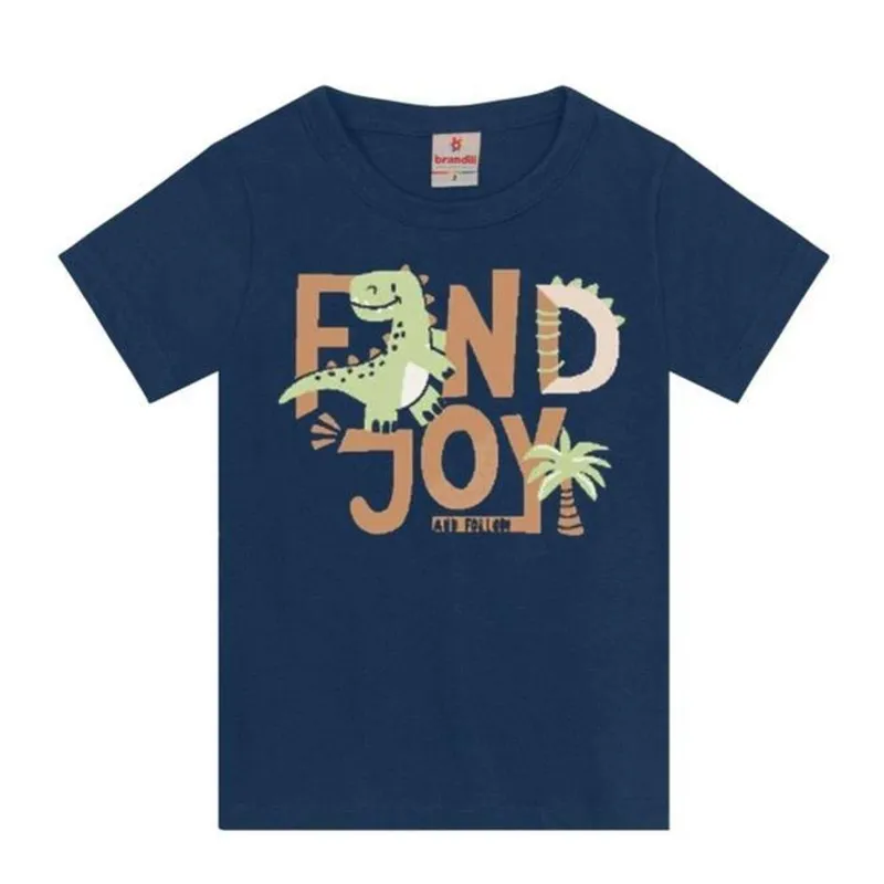 Camiseta Manga Curta Brandili Masculino Infantil Dinossauro Em Algodão 1/3 1623-MARINHO 2