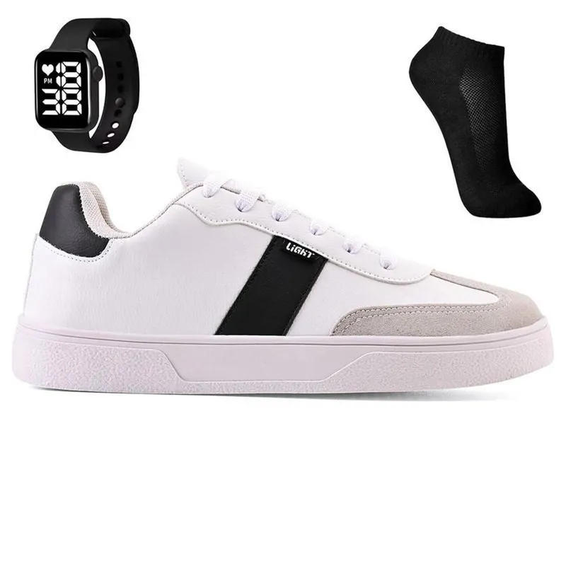 Tenis Casual Masculino Adulto Basico + Meia e Relogio