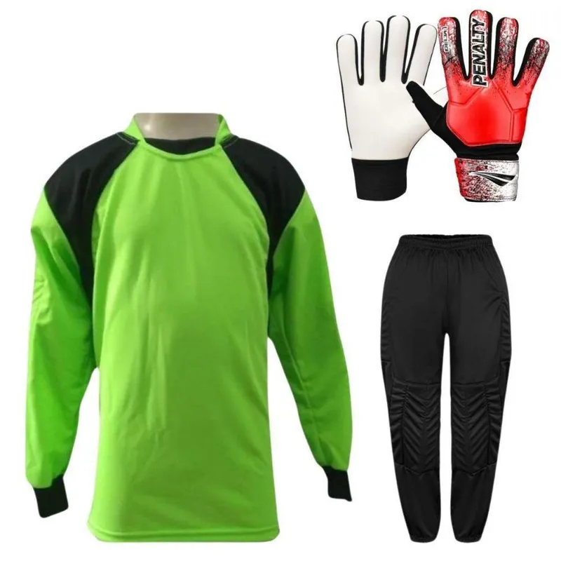 Kit de Goleiro Infantil Camisa + Calça Acolchoada + Luva
