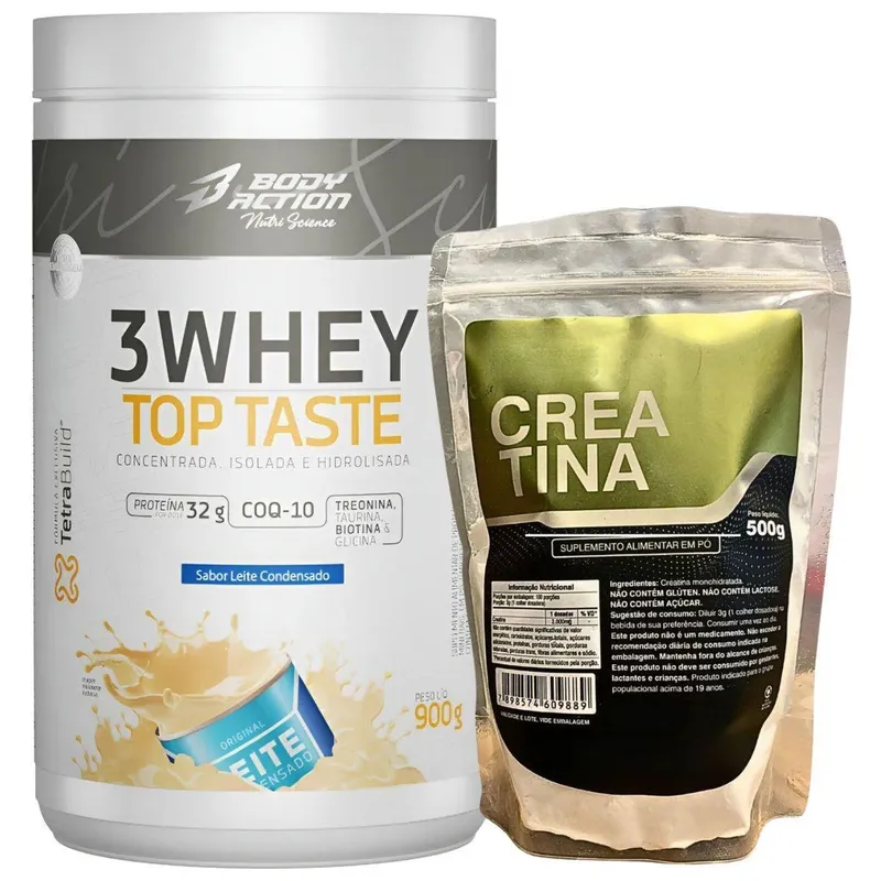 Kit Whey Protein Body Action 900g + Creatina 100% Pura 500g