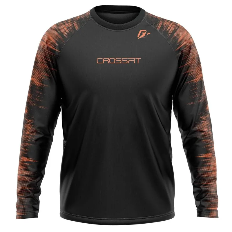 Camiseta Manga Longa Unissex Treino Tecnodots Preto Laranja