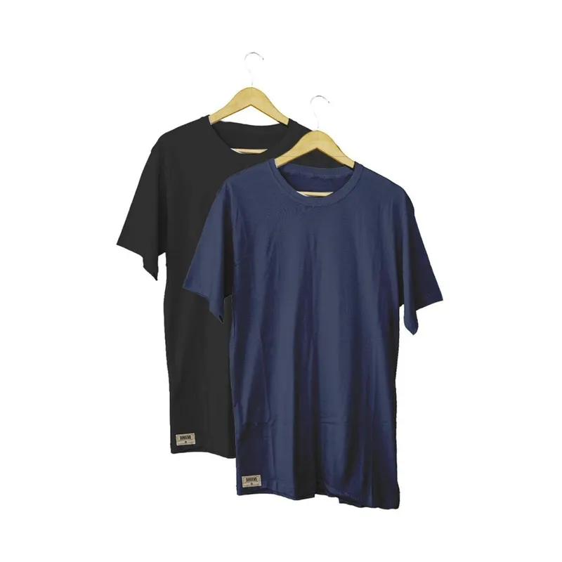 Kit Camisetas Lisas Guiani 100% Algodão Preta e Azul Basic