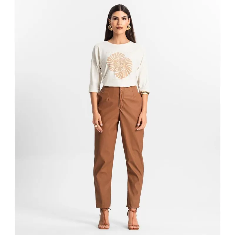 Calça Feminina Reta Courino Endless Marrom