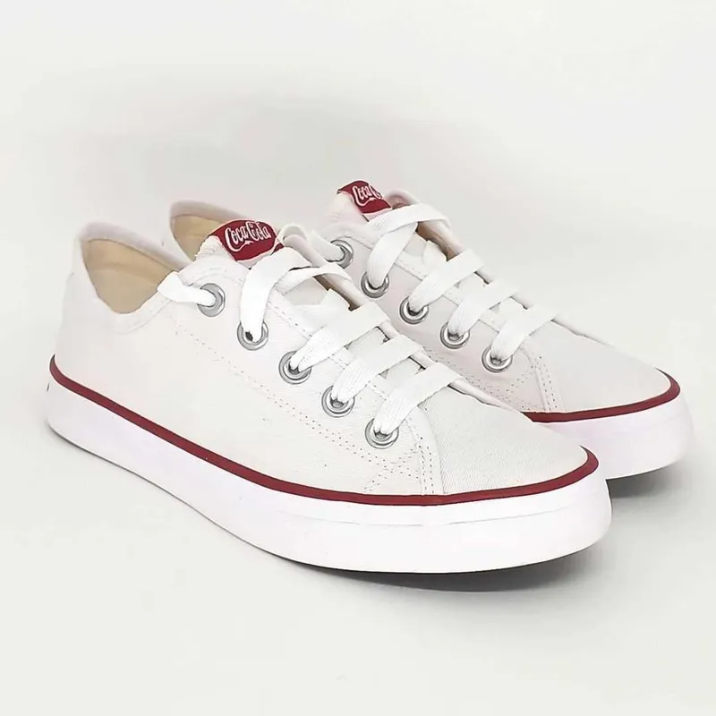 Tenis Feminino Coca Cola Em Lona Cc2349 Branco/Vermelho 36
