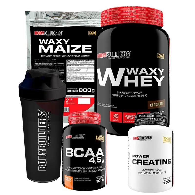 Kit Whey Protein Waxy Whey 900g + Waxy Maize 800g + Creatina 100g +BCAA 100g + Coq -Bodybuilders