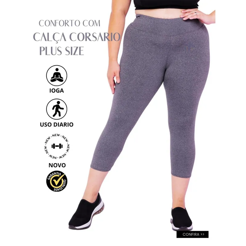 Calça Corsário Plus Size Wolfox Academia Ou Dia A Dia Cintura Alta Feminina