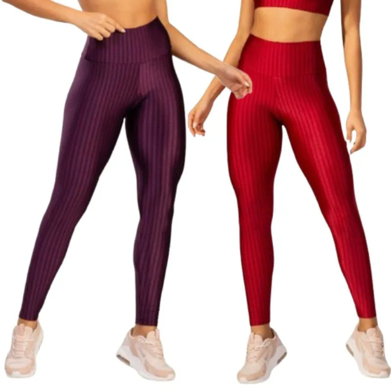 Calça Legging de Academia New Zig 3D Vekyo Kit Com Duas Cores Cós Alto Treino