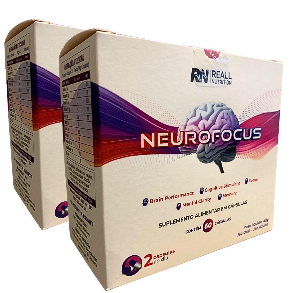 Kit 2 Neurofocus Concentração Foco Reall Nutrition 60 Caps