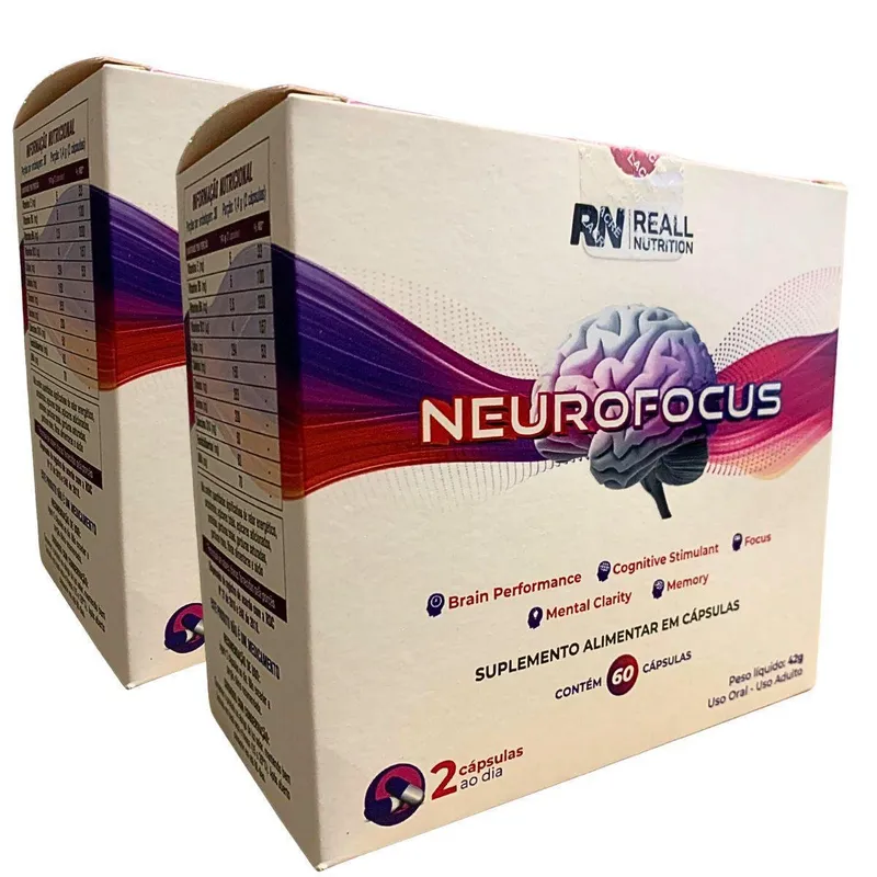 Kit 2 Neurofocus Concentração Foco Reall Nutrition 60 Caps
