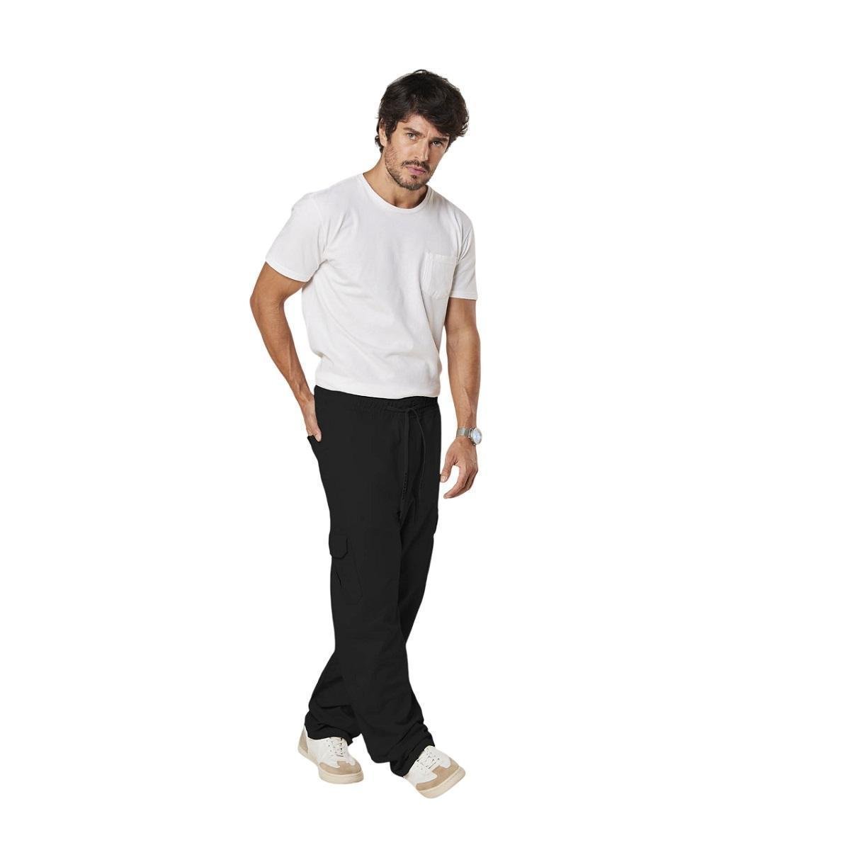 Calça Sarja Masculina Casual Reta Cargo Max Denim 11895 Preto