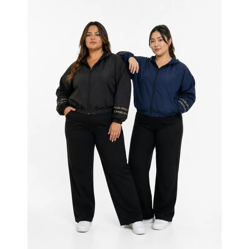 Kit 2 Jaquetas Corta Vento Plus Size Feminina – Leve, Confortável e Estilosa (Preto + Marinho)